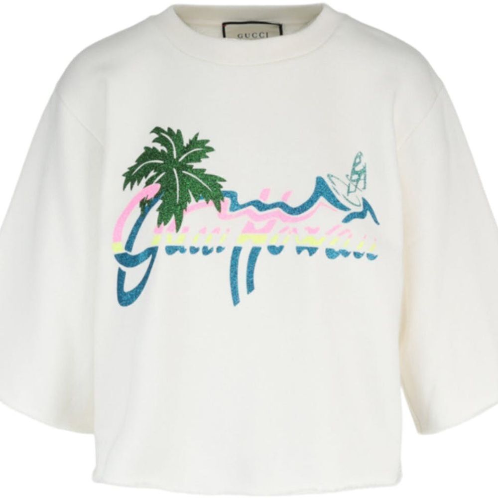 Gucci Hawaii Palm Tree Printed Crop Sweater Small